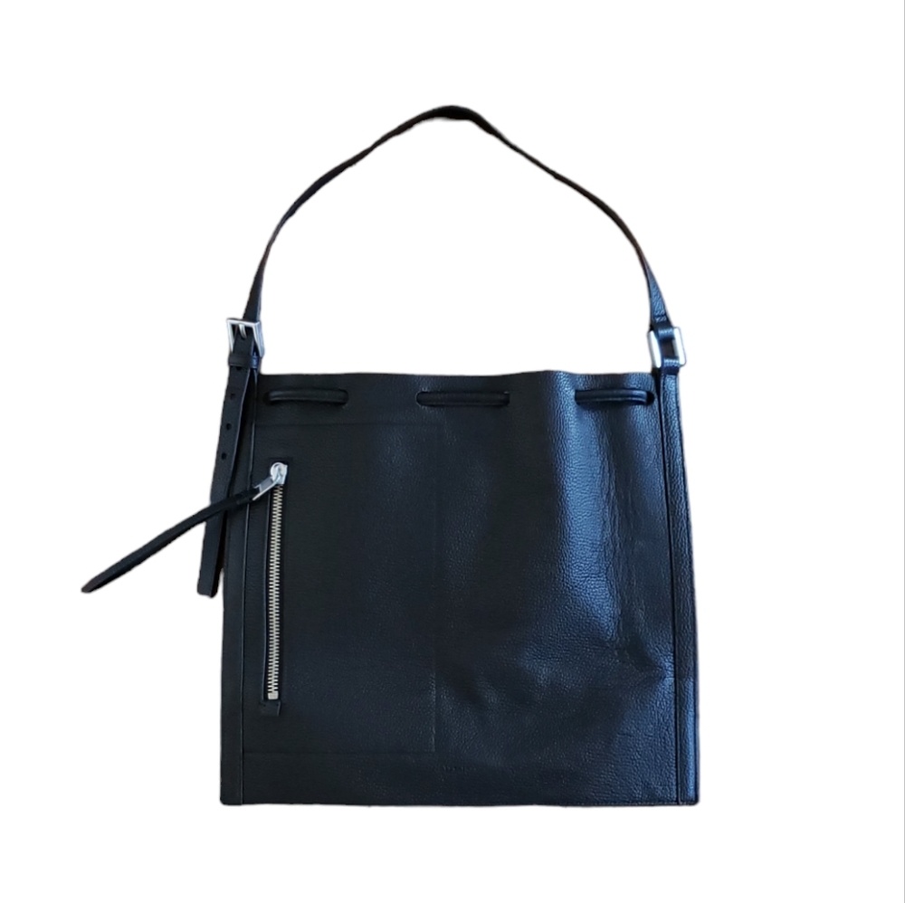 ALLSAINTS Alpha Pebble Leather Convertible Backpack/ Shoulder Bag Purse Black - Picture 5 of 16